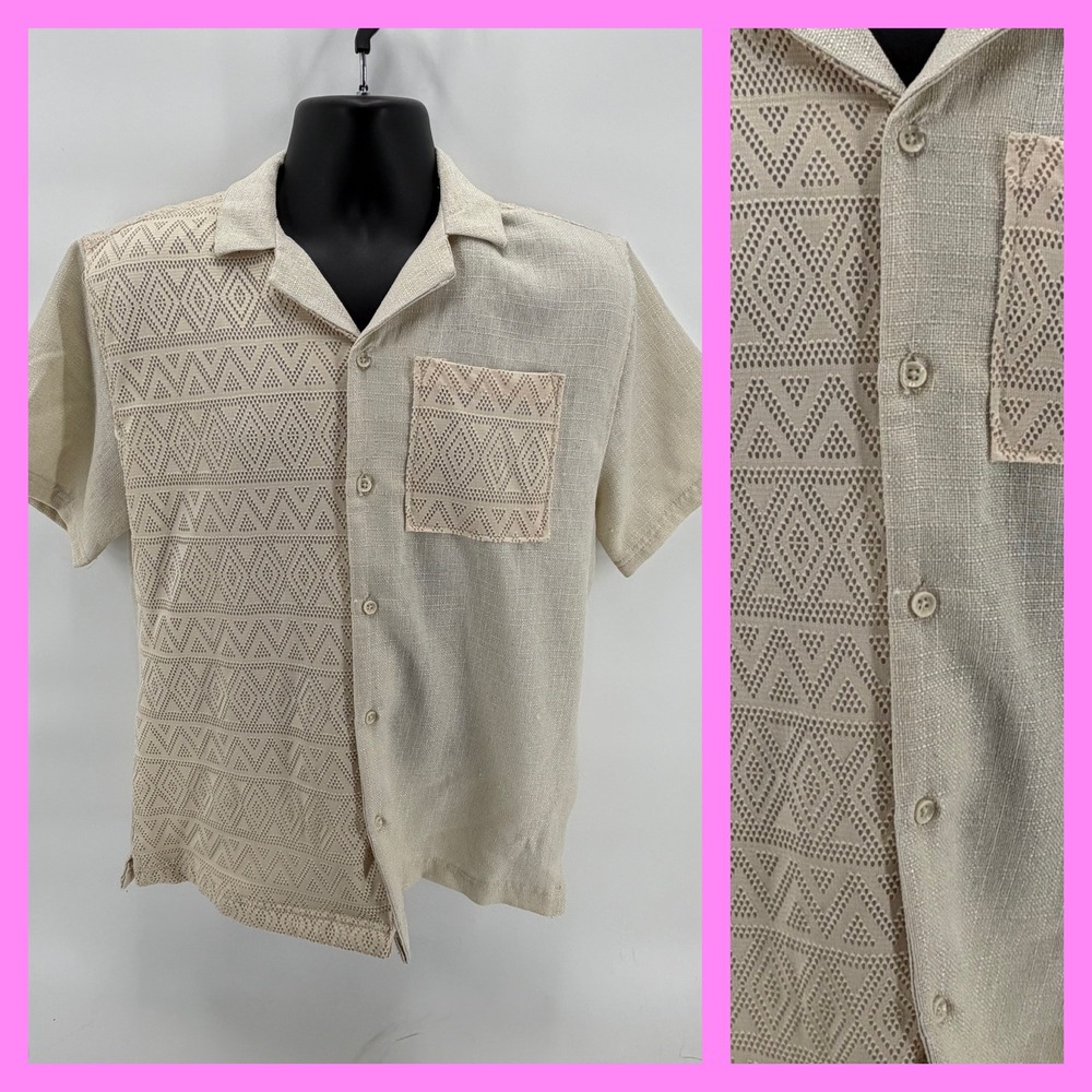 Malibu by Drill Clothing Co Men's Medium Tan Textured Short‎ Sleeve Button Shirt